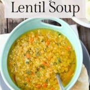 red lentil soup in a bowl.
