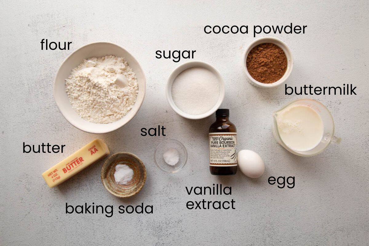 flour, butter, cocoa powder, and other ingredients.