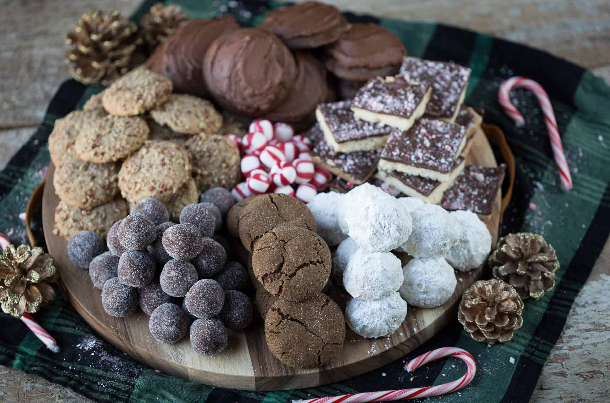 platter of an assortment of christmas cookies.