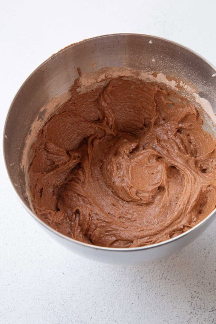 chocolate drop cookie dough in a bowl.