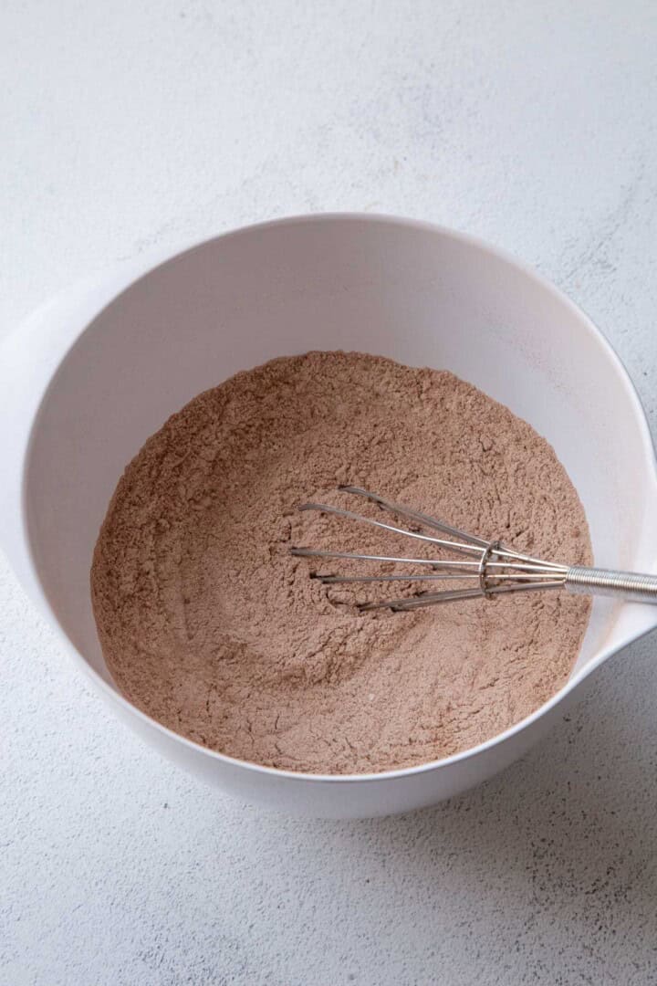 dry ingredients in white bowl.
