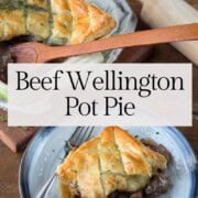 beef wellington pot pie on a plate.