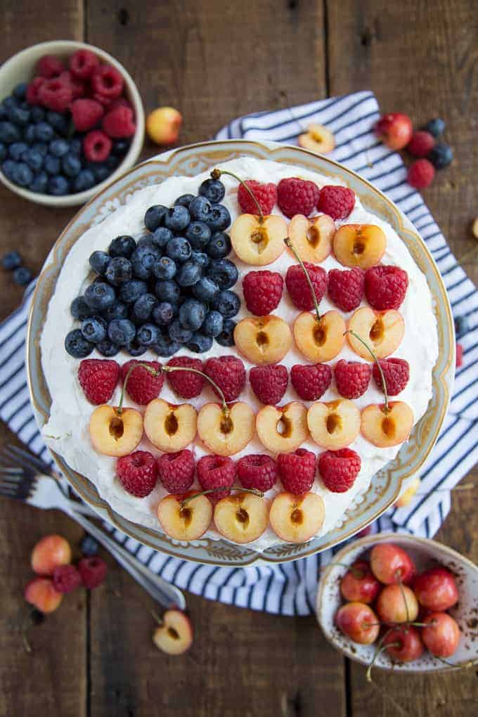 pavlova with mixed berries in flag design