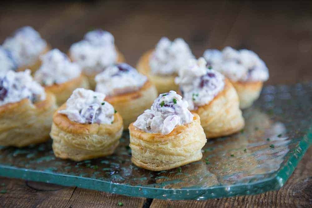 chicken salad in puff pastry cups