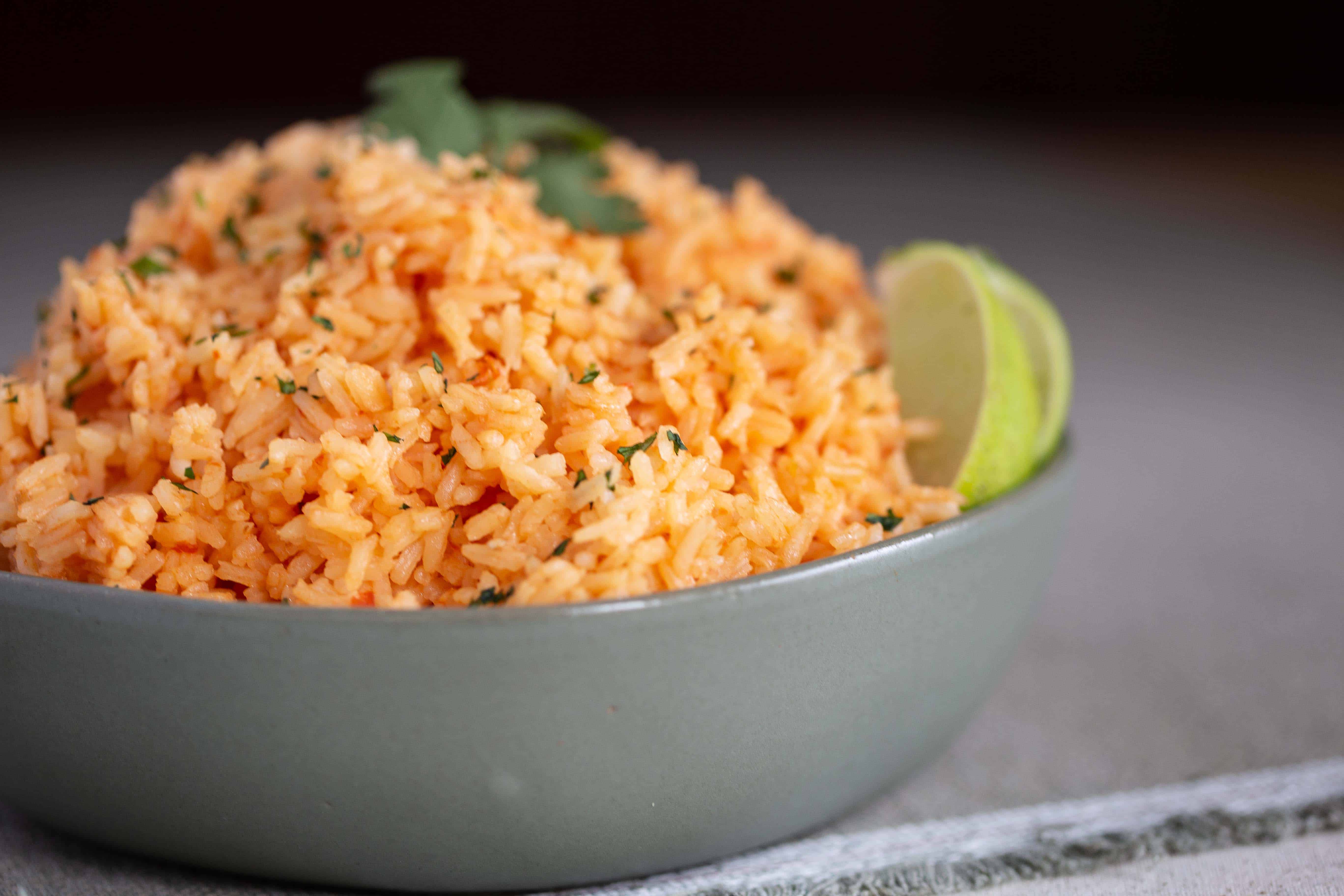 Authentic Mexican Rice in green bowl