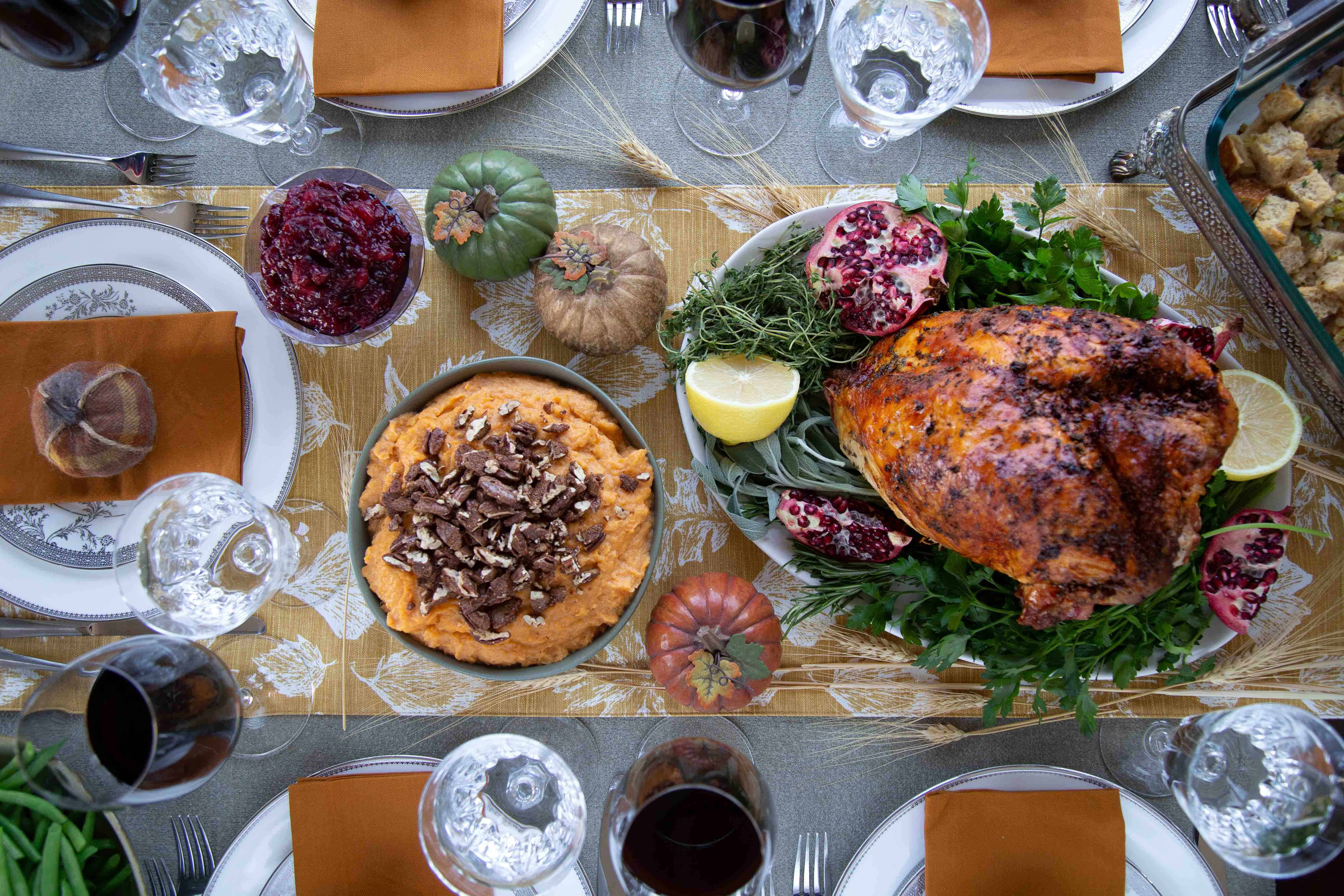 Thanksgiving table with turkey