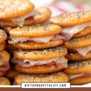 ham and melted cheese sandwiched between two ritz crackers.