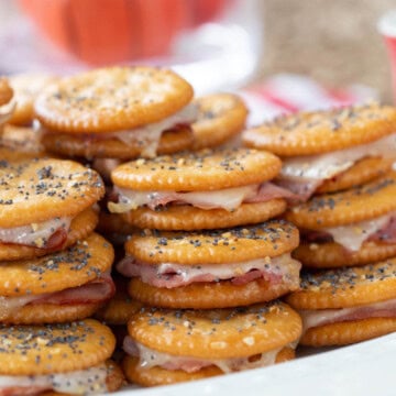 ritz crackers party sandwiches with ham and cheese.