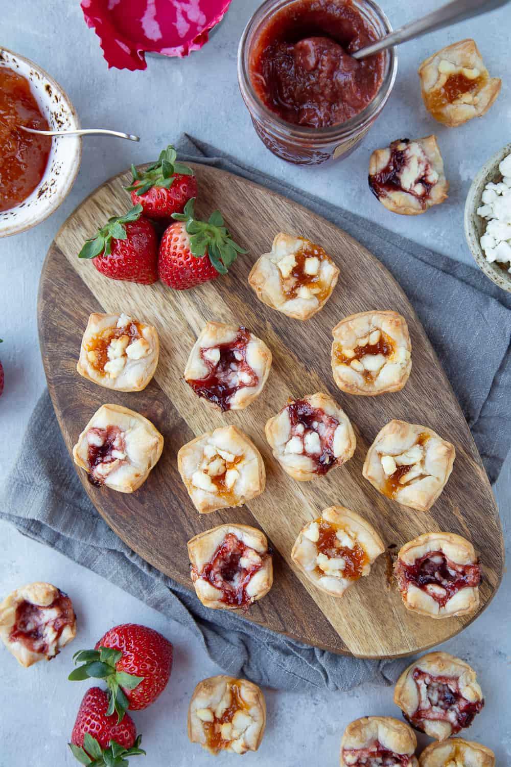Puff Pastry Bites on wooden board