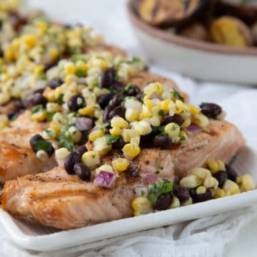 Grilled salmon with black bean and corn salsa