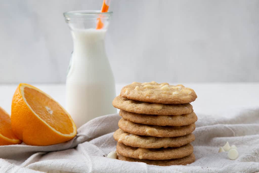 Chewy White Chocolate Orange Cookies with Milk