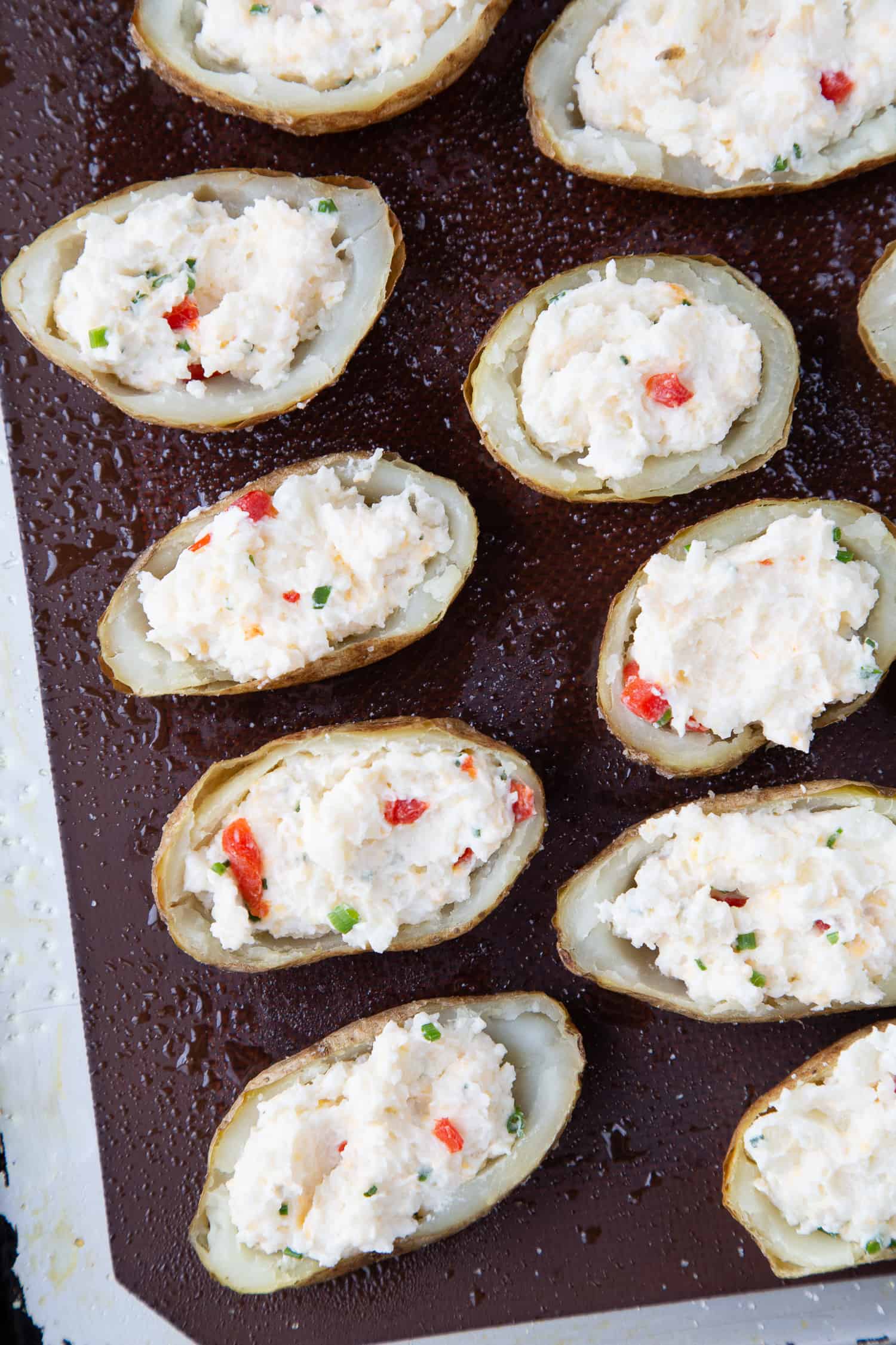 Uncooked stuffed potato skins