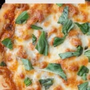 pizza in a cast iron skillet.