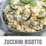zucchini risotto with herbs in a green bowl