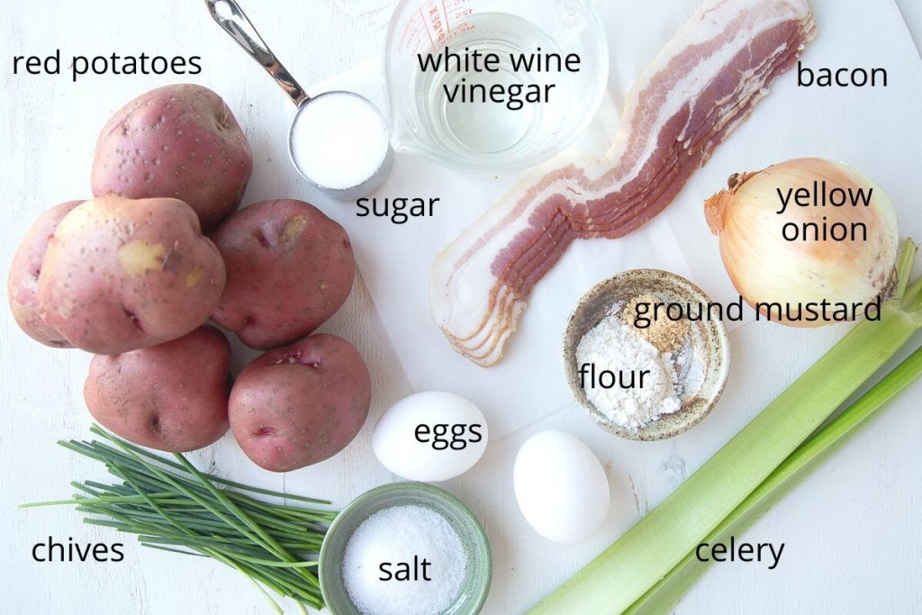 overhead photo of german potato salad ingredients
