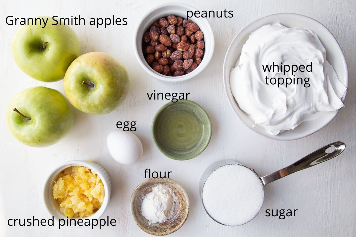 overhead shot of ingredients for taffy apple salad