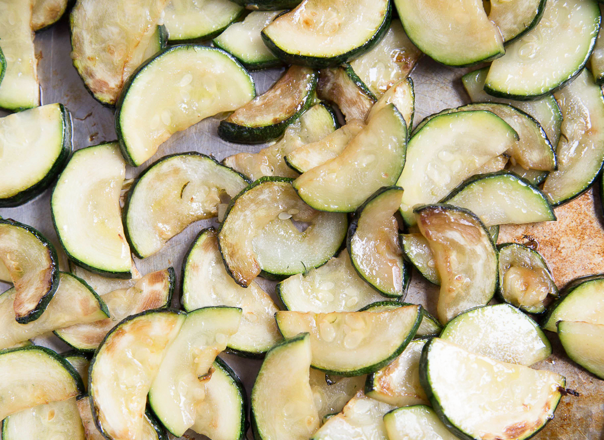 sauteed zucchini in a metal pan