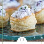 Chicken Salad in Puff Pastry Cups on a glass platter