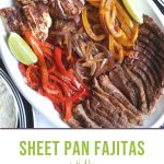 chicken and steak fajita ingredients on a white platter