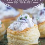 Chicken Salad in Puff Pastry Cups on a glass platter