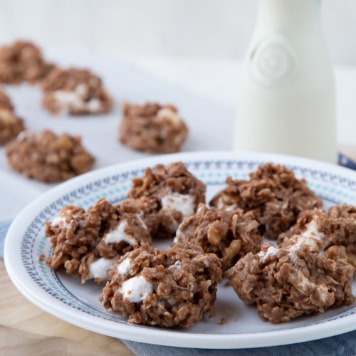 No bake chocolate cookies on a white plate