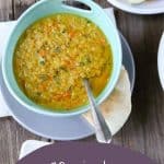 lemon lentil soup in a turquoise bowl