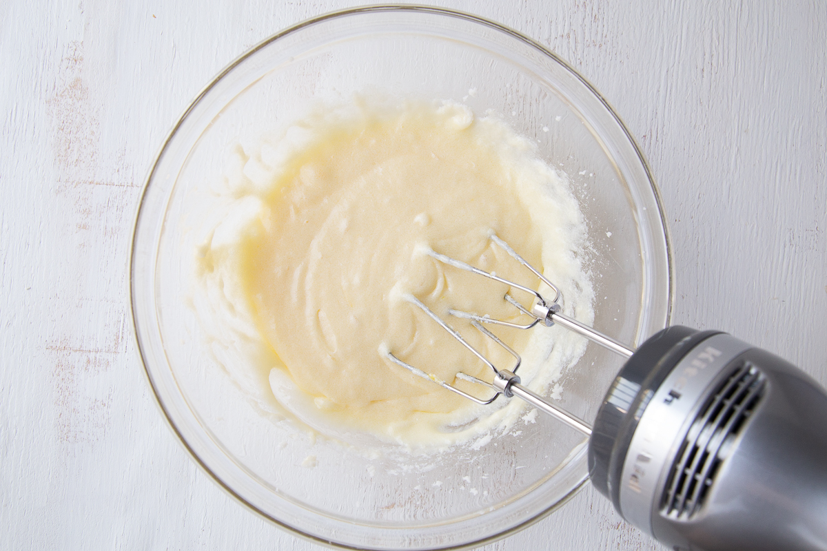 apple bread batter in a glass bowl