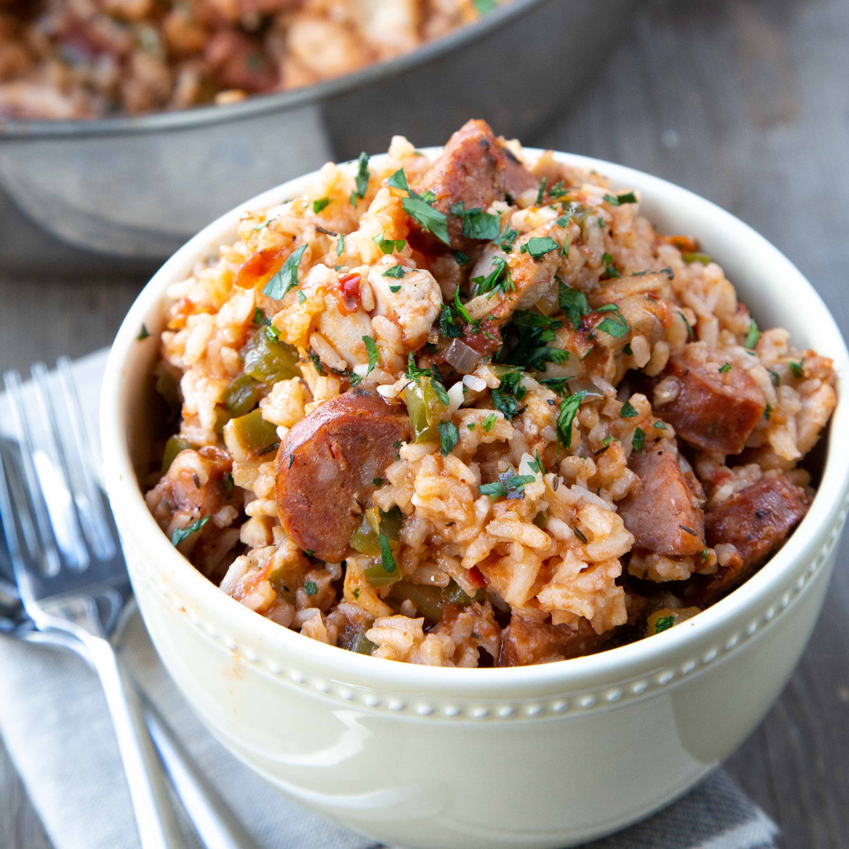 yellow bowl filled with jambalaya