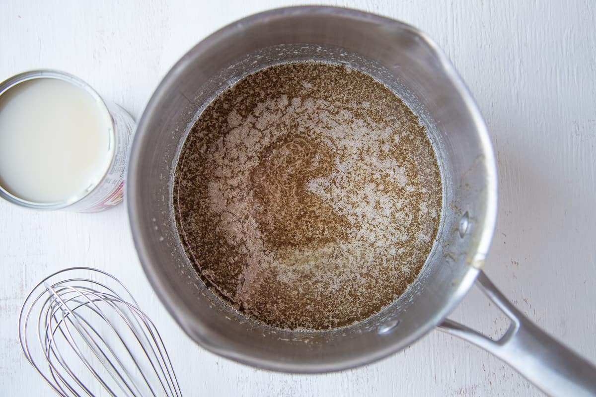 butter and sugar mixture in a saucepan.