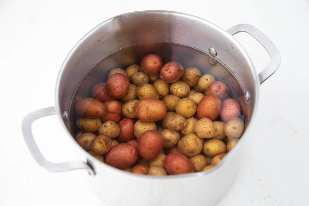 small potatoes and water in a stockpot.
