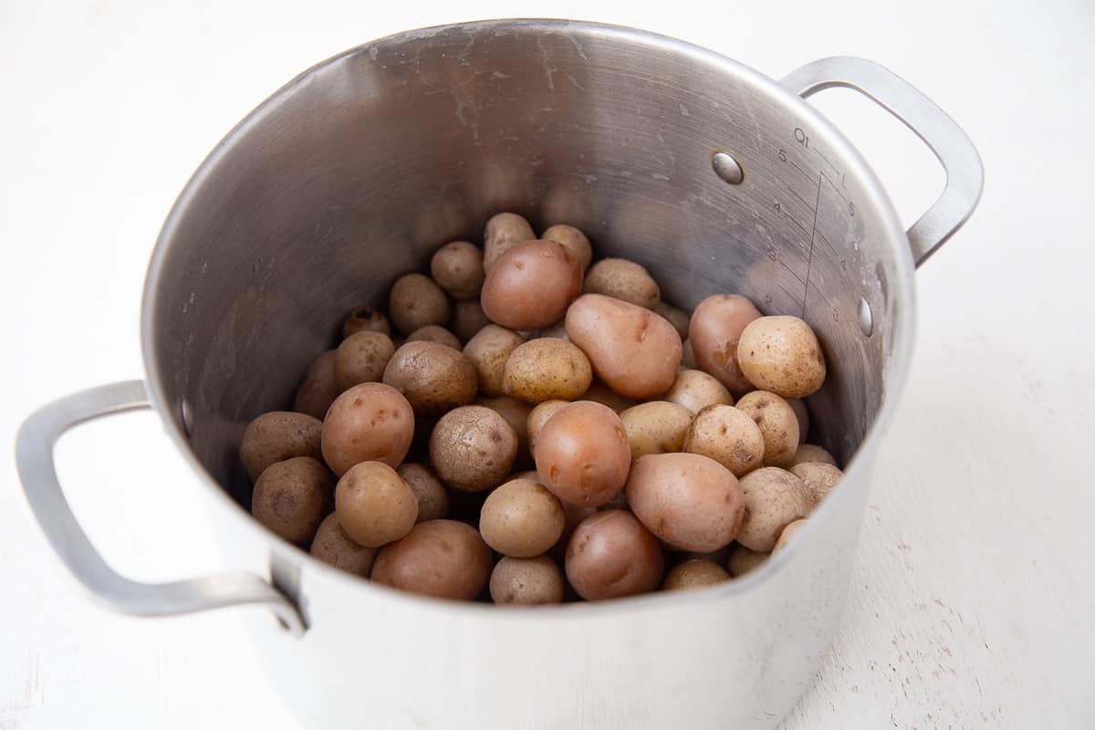 cooked little potatoes in a large stockpot.