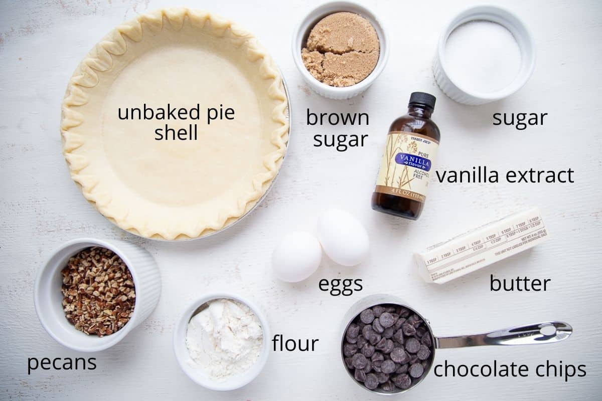 cookie pie ingredients on a white table.