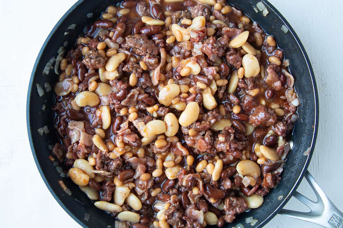 baked beans in a large nonstick skillet.