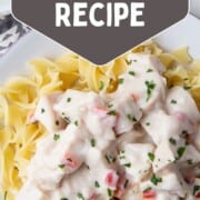 egg noodles topped with a creamy turkey mixture.