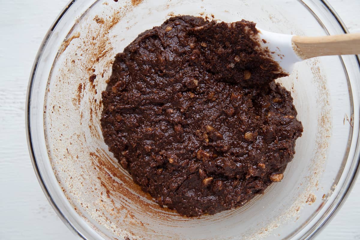 rum ball dough in a glass bowl.