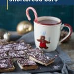 chocolate peppermint squares with a mug of hot cocoa.