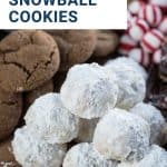snowball cookies on a christmas cookie platter.