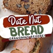 brown quick bread studded with dates and walnuts.