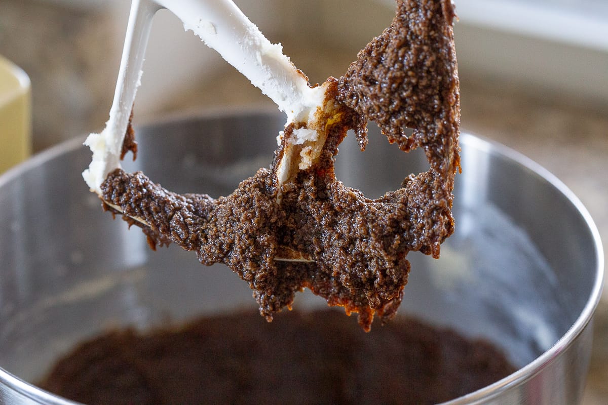 molasses cookie dough in a stand mixer.