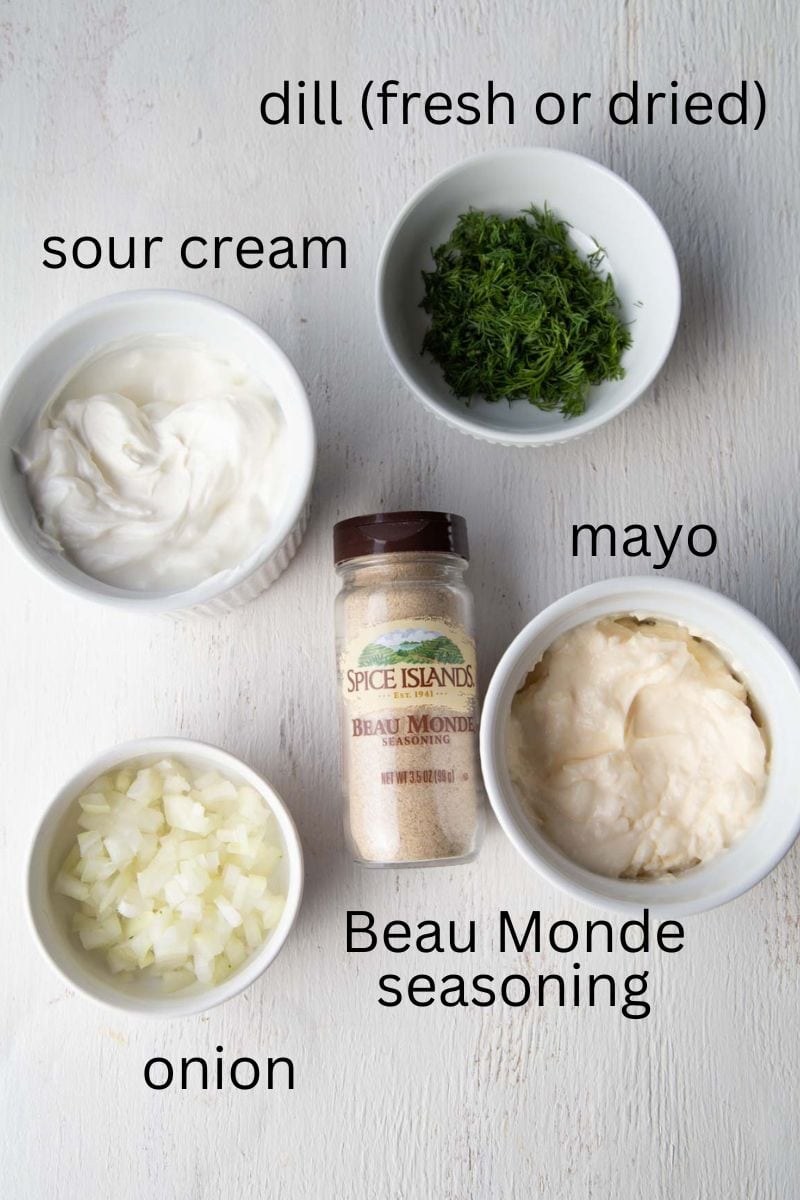 ingredients for beau monde dip.