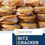 ritz cracker sandwiches on a white platter.