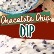 creamy and fluffy white dip with mini chocolate chips in it.