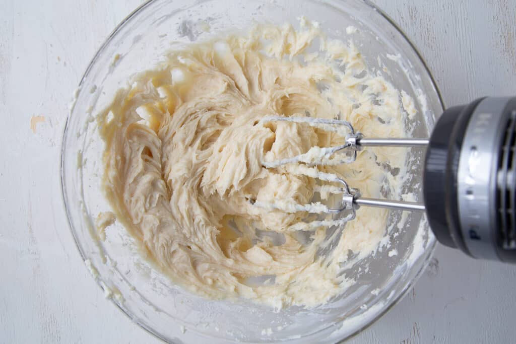cream cheese and sugar beaten together with a hand mixer.