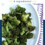 garlic roasted broccoli on a white platter.