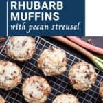 Rhubarb Muffins on a wire rack.