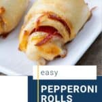 pepperoni rolls on a white serving platter.