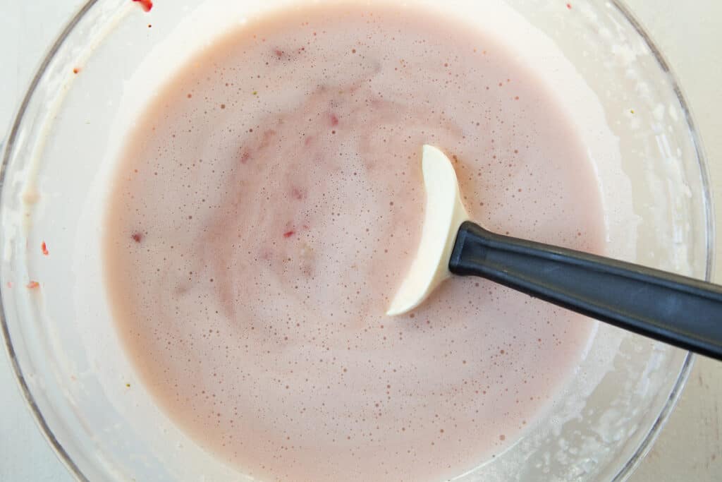 batter for strawberry bread in a glass bowl.