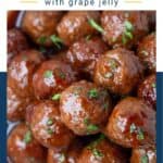 close up of crockpot bbq meatballs.