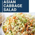 Asian Cabbage Salad in a blue and white bowl.