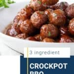 white bowl full of crockpot bbq meatballs.